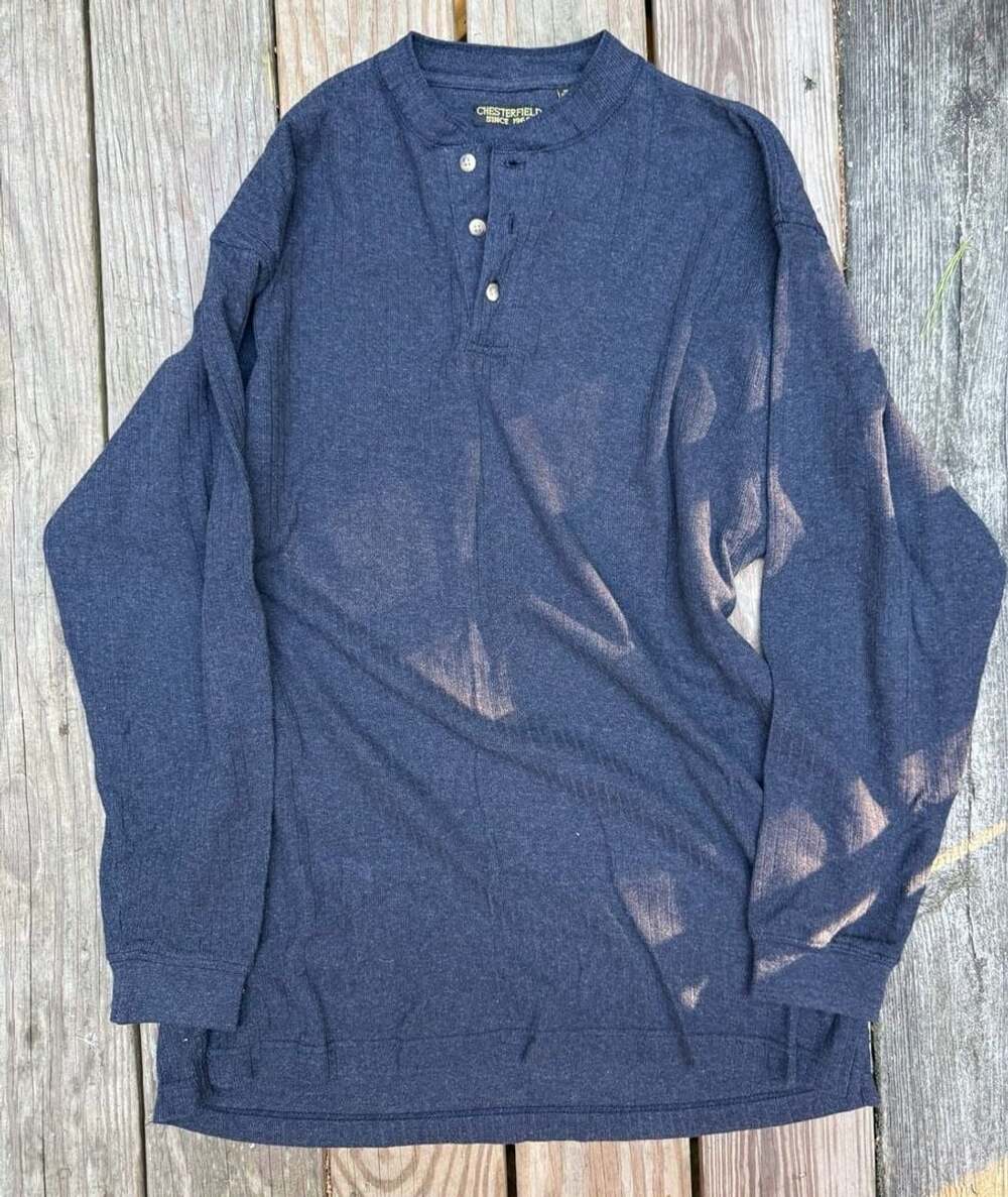 Chesterfield Henley Size L Blue Long Sleeve Cotton Shirt